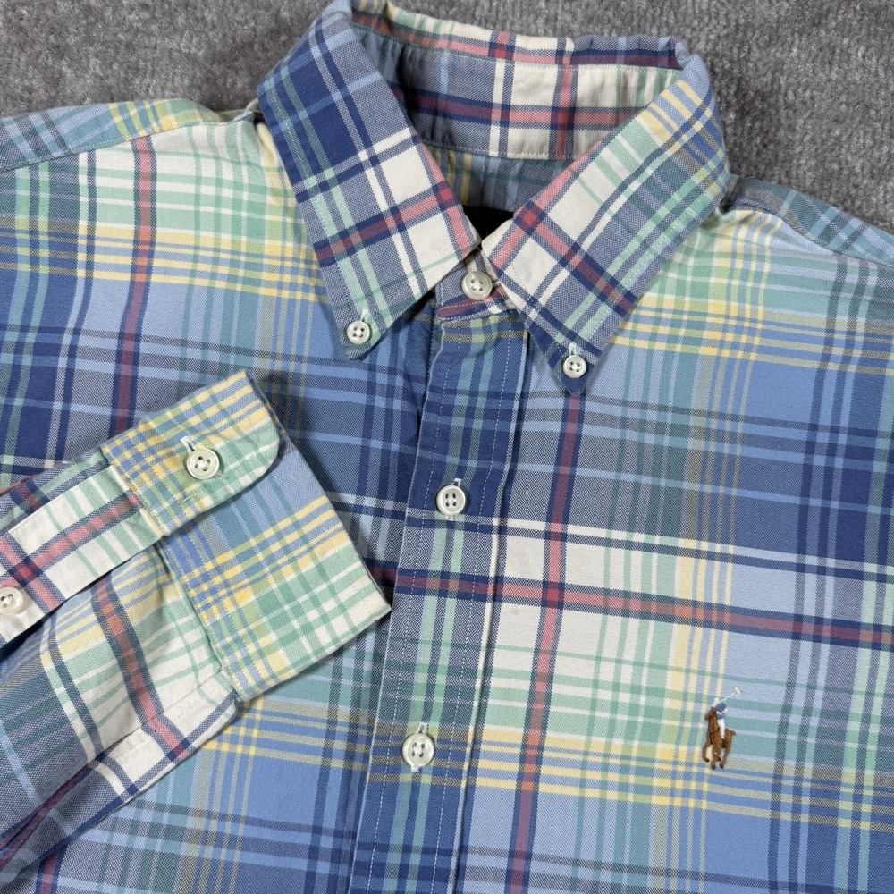 Ralph Lauren Shirt Men's Small Pastels Plaid Long Sleeve Button‎ Up Flesh Pony